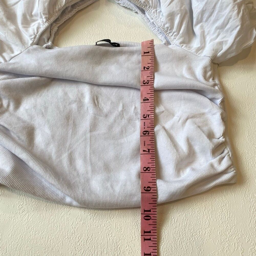Zara White Puff Sleeve Crop Top Size L Ribbed Cottagecore - Picture 7 of 7